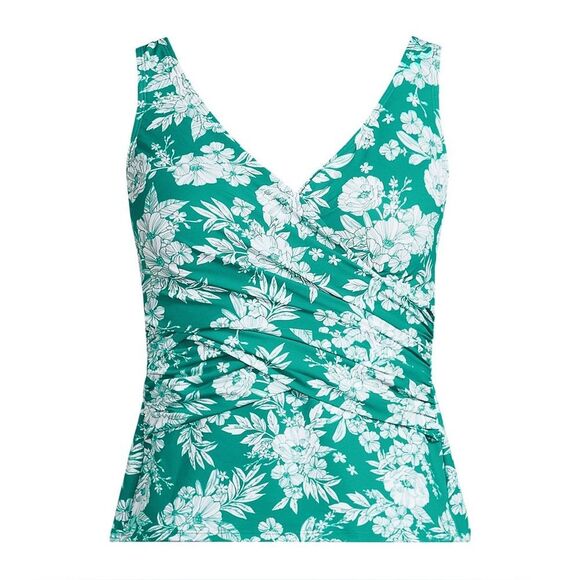 Land's End Plus slender suit wrap tankini top emerald white romantic floral 16W - Picture 1 of 7